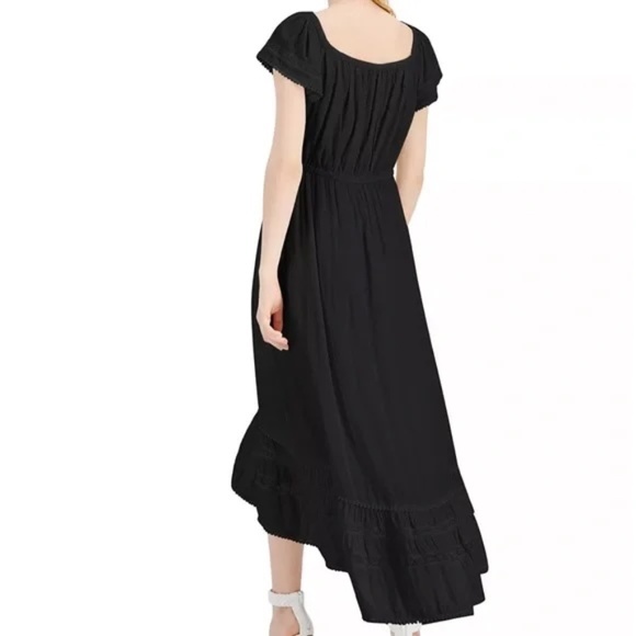INC International Concepts Elegant High-Low Midi Peasant Black Boho Dress Large - Picture 2 of 13